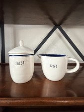 Rae Dunn Artisan Collection by Magenta Sweet Pour Cream and Sugar Blue Trim