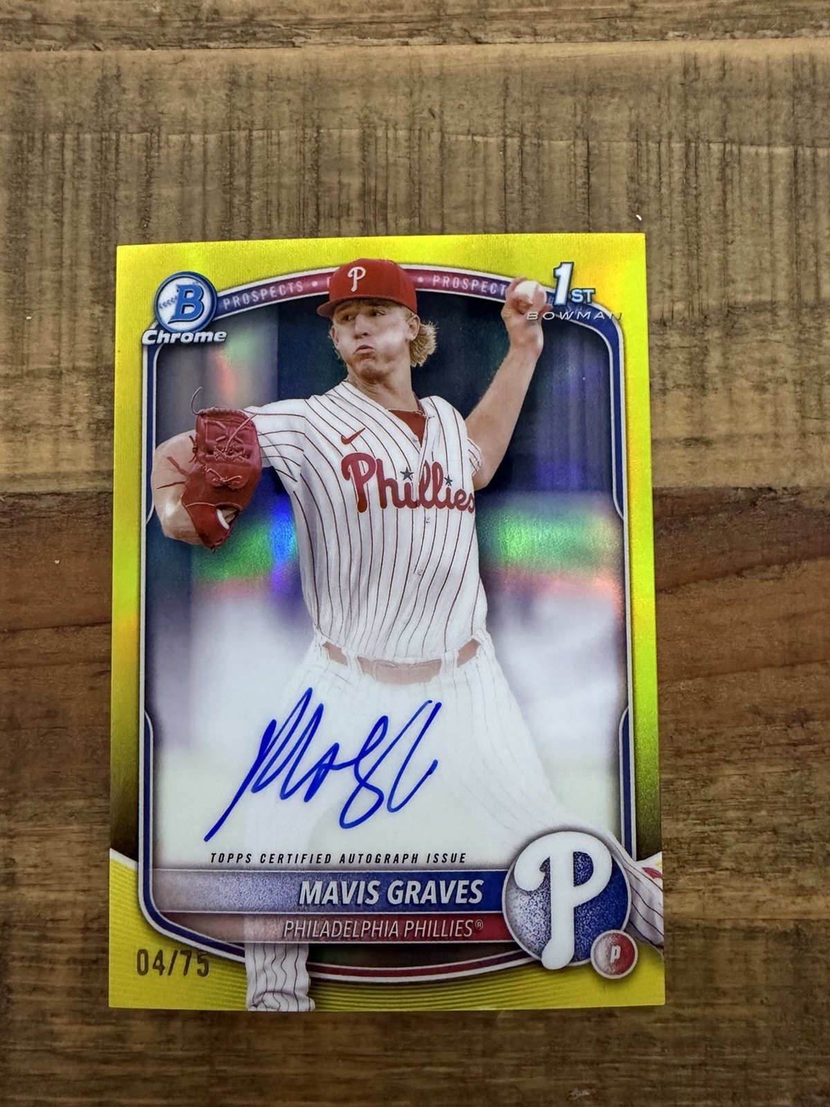 Mavis Graves 2025 Bowman Chrome 1st Prospect Auto Yellow Refractor #/75 #CPA-MG