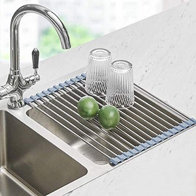 Roll Up Dish Drying Rack, Over The Sink Dish Drying Rack 17.5 x 11.8 in Gray