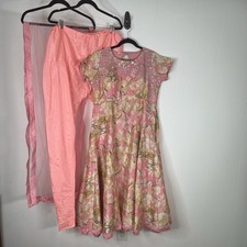 Women  s XL Pink Floral Salwar Kameez Suit Dupatta Mirror Work 3 Pc Indian Set