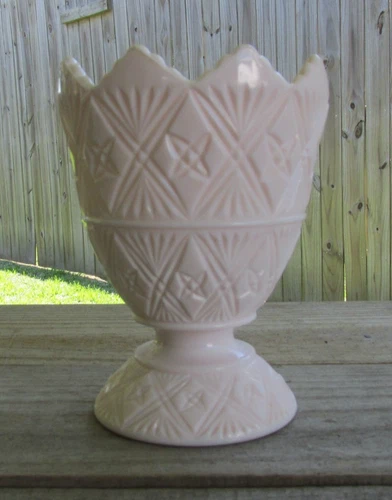 Vintage Napco Shell Pink Milk Glass #2255 Embossed Footed Planter/Vase