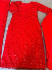 Red Embroidered Salwar Kameez Kurta Pants Dupatta Wedding Suit