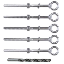 Muzata 5 Pack 1/4" x 5" Eye Bolts with Nuts Washers T316 Stainless Steel Thre...