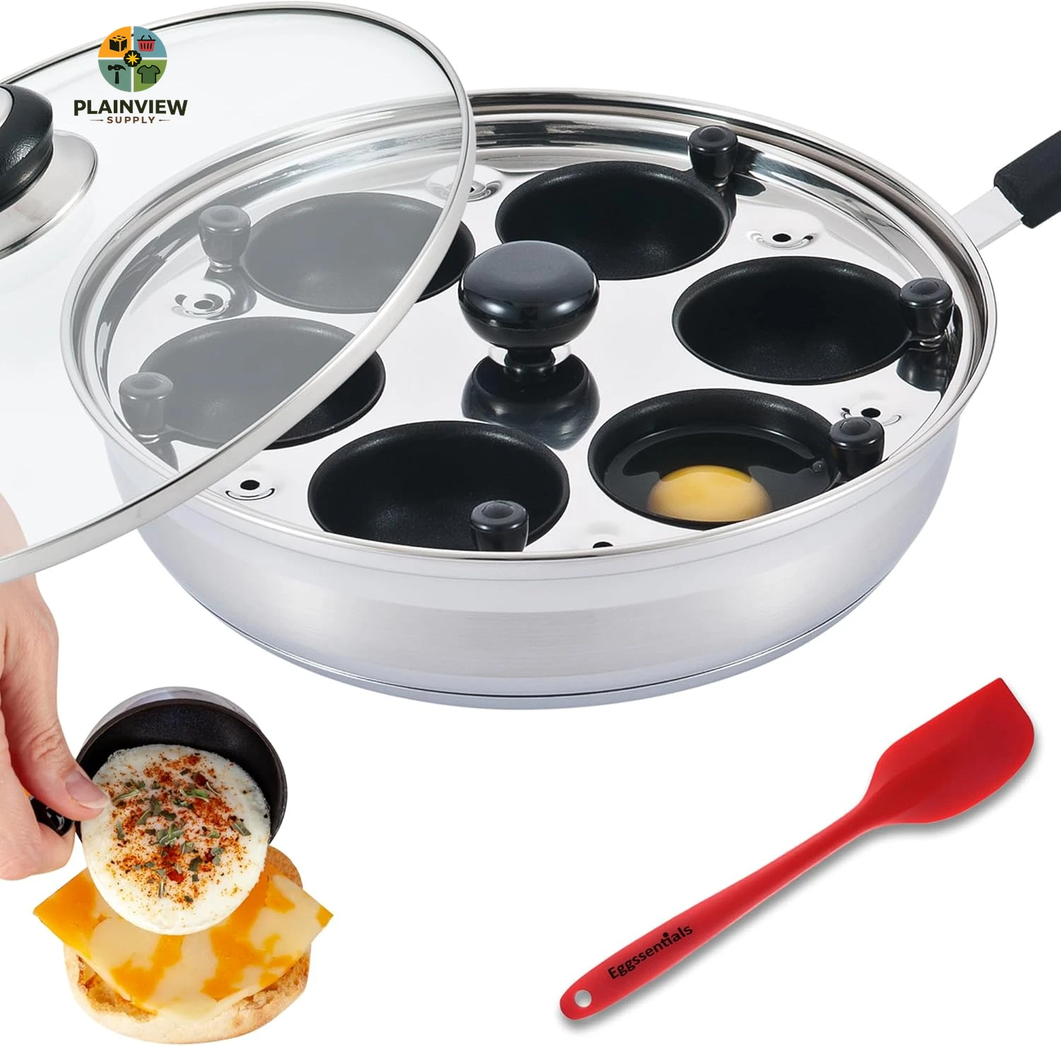 Egg Poacher Pan Nonstick Poached Egg Maker, Stainless Steel Egg Poaching Pan, Po