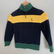 Polo Ralph Lauren Sweater Boys 7 Gray 1/4 Zip Mock Neck Knit Pony Logo Stripe