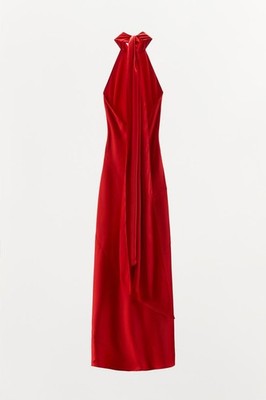 zara red velvet halter dress Satin Effect M Size auto image failed
