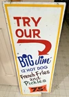 VINTAGE OLD METAL RESTAURANT FOOD STAND TRUCK SIGN BIG JIM HOT DOGS AND FRIES