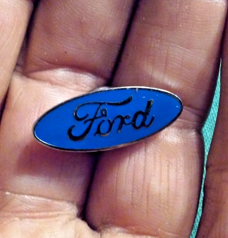Vintage Silver Tone Metal & Blue Enamel Ford Advertisement Lapel Pin or Tie-Tack