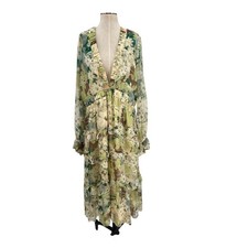 Asos Design Curve Tiered Ruffle Midi Dress Floral Print Cream Green US 16