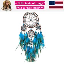 Large Dream Catcher Wall Decor Blue Dream Catchers with Wooden Bead Handmade ...