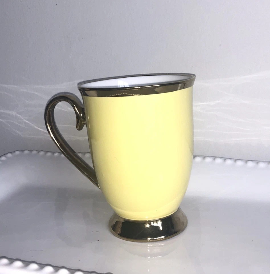 GRACE TEAWARE Fine Porcelian Solid Yellow Tea/Coffee Cup/Mug Gold Rim & Handle - Image 2 of 4