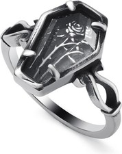 Mens Coffin Rings Stainless Steel Gothic Punk Goth Vampire Rose Flower Coffin Ri