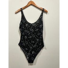 Free People Intimately Paisley Floral Bodysuit Black Grey Sleeveless Small S P
