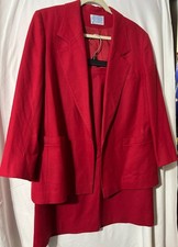 Vtg Pendleton Womens Suit Red Virgin Wool Plus Size Jacket 20W Skirt 18W ST4