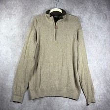 Oscar De La Renta Sweater Mens Size XL Beige Knit Quarter Zip Pullover Mock Neck