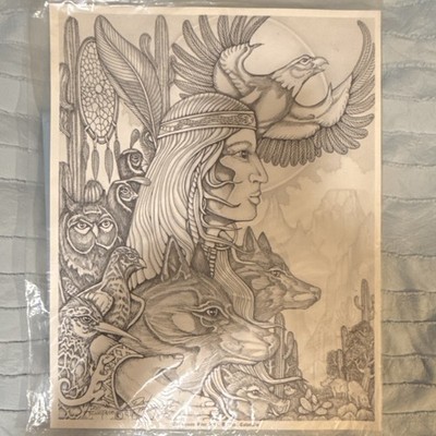 Dan Thompson Signed 1994 Realism Drawing on Paper Wolves Eagles Birds Desert
