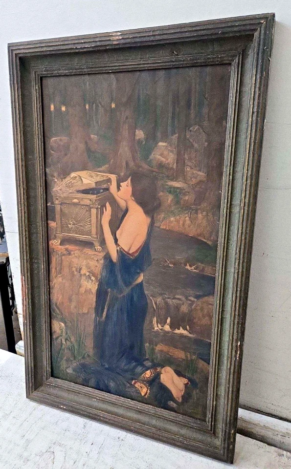 Antiguo John William Waterhouse “Pandora” enmarcado – Cromolitografía de principios de 1900 Foto 2 de 4