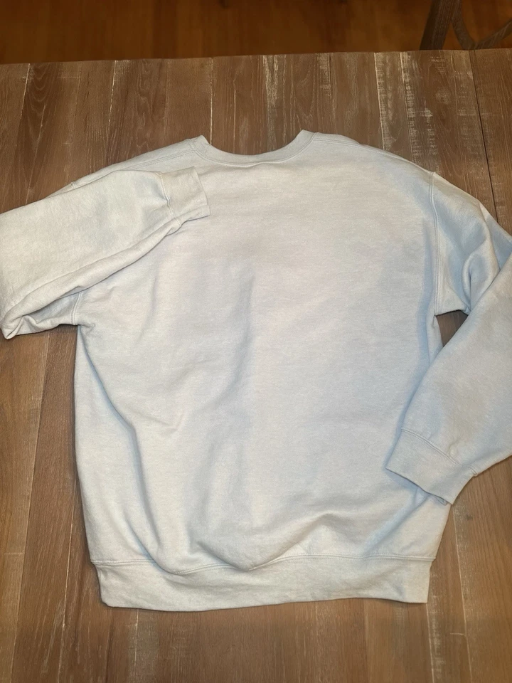 Frozen II Elements Embroidered Crewneck Sweatshirt Bleached Dyed Light Blue SZ L - Image 3 of 4
