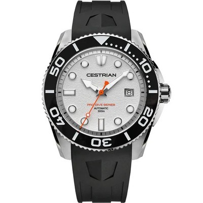 Cestrian Pro Dive weißes Zifferblatt Silikonband Automatik 300m Herrenuhr CP-WTB002
