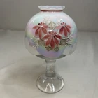 Fenton Iridescent Pearl Candle Fairy Lamp Globe Stand Holiday Poinsettia Signed