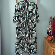 Rachel Zoe Green Tropical Jungle Monstera Print Robe Duster Cover Up One Size