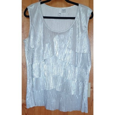 VTG Scumi Jo Silver Glittery Top Women's XL Disco Glam 70s 80s Club Fluttery 