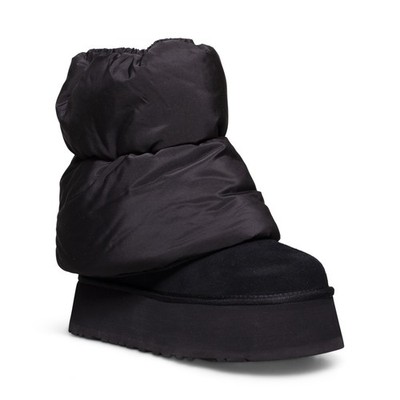 UGG CLASSIC MINI DIPPER PUFFER PLATFORM BLACK SUEDE WOMEN'S BOOTS