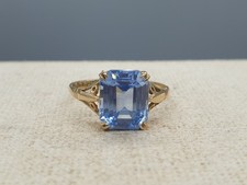 Vintage 9ct Yellow Gold Blue Topaz Ring Natural Stone Dress Ring 1975 UK P 1/2