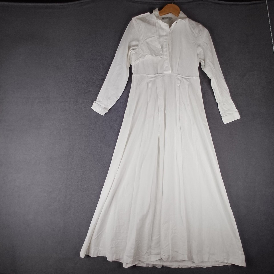 SUUD Dress Womens 10 White Maxi Shirt Dress Long Sleeve Collared Modern