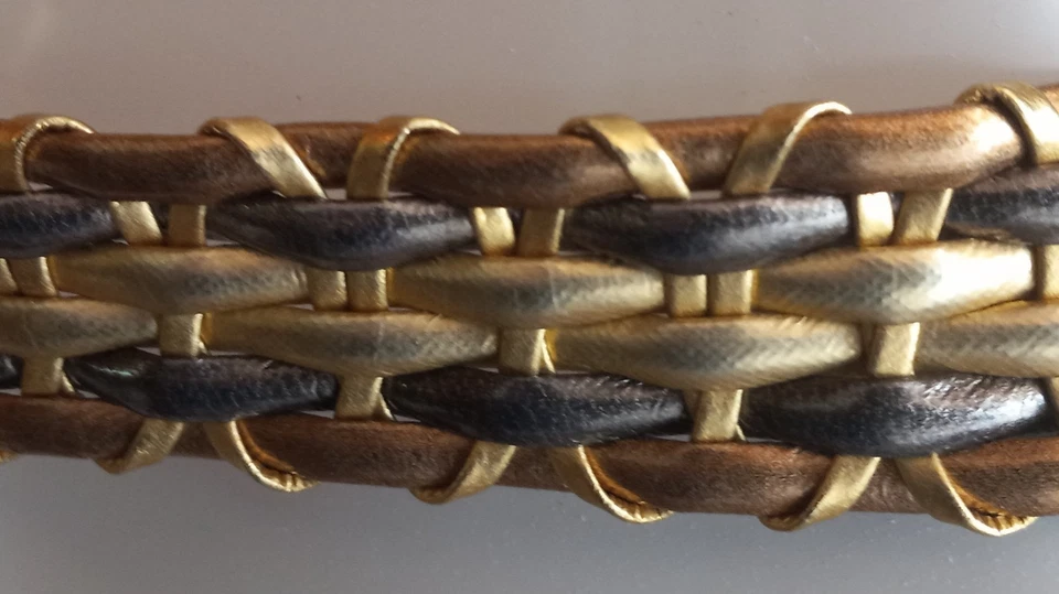 Винтажный золотистый тканый ремень 37,5 дюйма длинный женский размер Sm тканый регулируемый - Изображение 4 из 4