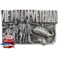 1983 Vietnam Veteran Belt Buckle  3 Soldiers  Chopper Helicopter  Made in U.S.A.