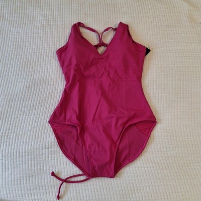 TA3 Plungey One Piece Swimsuit XL Short Hot Pink Lace Up Back Sculpting NWT