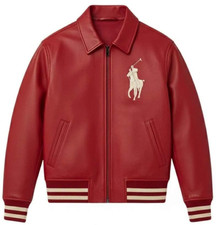 HANDMADE POLO PREMIUM RED LEATHER COAT - FASHION & MOTORSPORTS -PREMIUM QUALITY