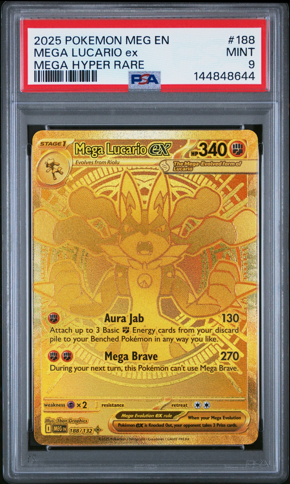 Mega Lucario EX 188/132 PSA 9 Meg En-mega Evolution Pokemon Card Game *1