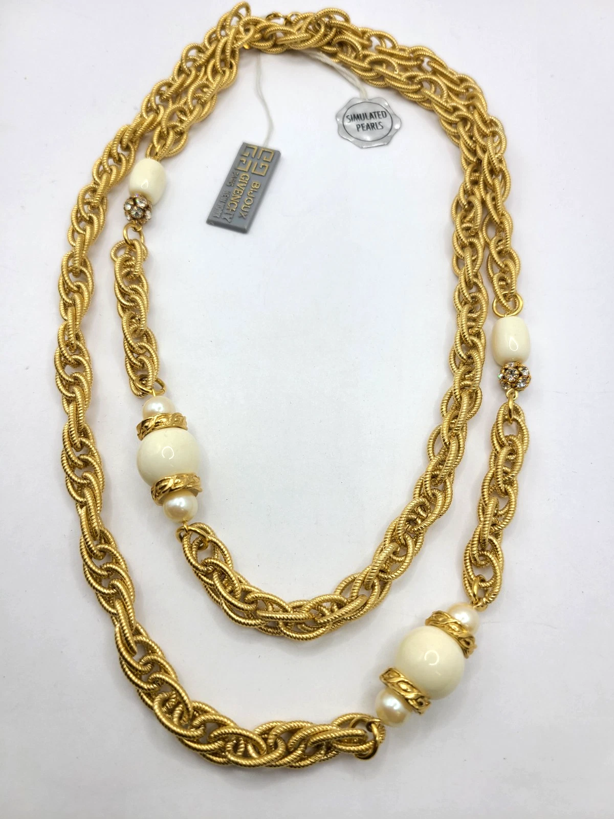 Collana catena dichiarazione Bijoux Givenchy con perle finte tono oro 39 pollici