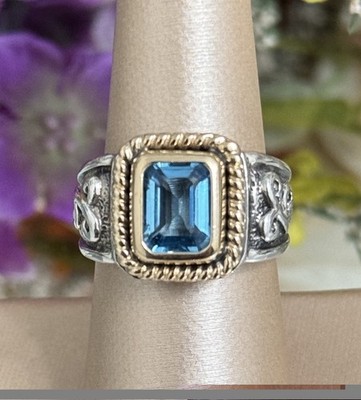 Sterling Silber 14k Gold Ross Simons Blautopas Cocktail Ring Größe 7,25