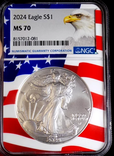 AMERICAN SILVER EAGLE 2024 NGC MS 70 1 TROY OZ FLAG HOLDER