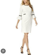 Calvin Klein Women's Bell Sleeve Sheat White Dress Size 4 NWT