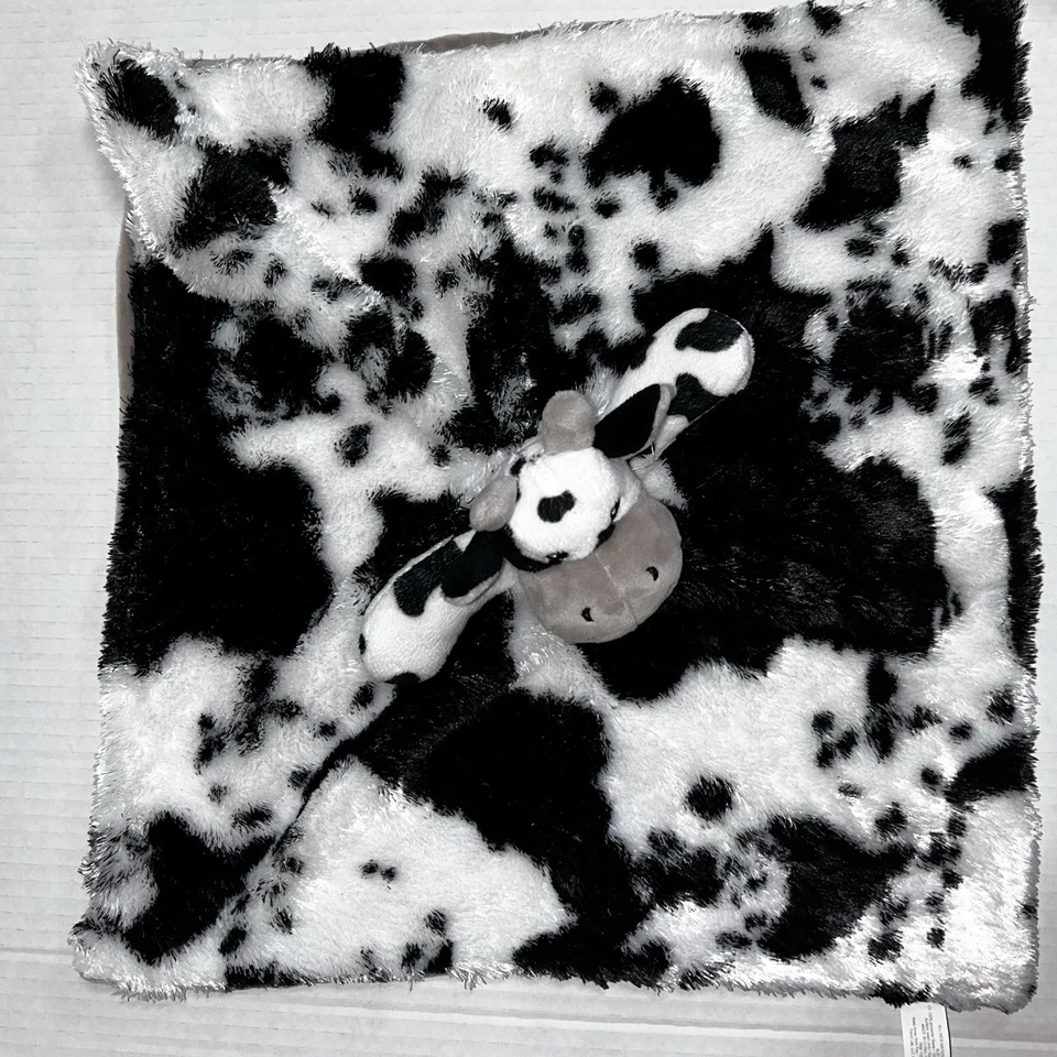 Trend Lab Baby Lovey Cow Plush Security Blanket Black White Farm Grey - Image 3 of 4