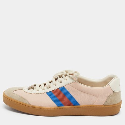 Gucci G74 Gr.39 Tricolor Leather and Suede Web Low Top Sneakers