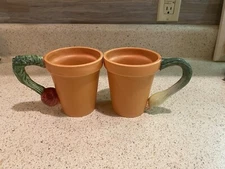 Dept 56 Terracotta Planter Shaped Coffee Cups With Vegetable Handles Set Of 2
