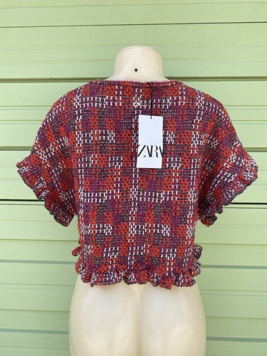 NEW ZARA Multicolor RUFFLED KNIT TOP Metallic Short Sleeve FASHION Size S # 5767 - Picture 6 of 10