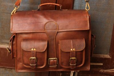 Men's Leather Messenger Bags Shoulder Business Briefcase Laptop Bag Handmade