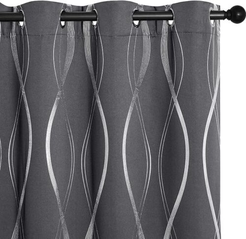 100% Blackout Opacas Cortinas 2 Paneles Set Para Ventanas De Tela 52 x 84 Gris.. - Picture 2 of 8