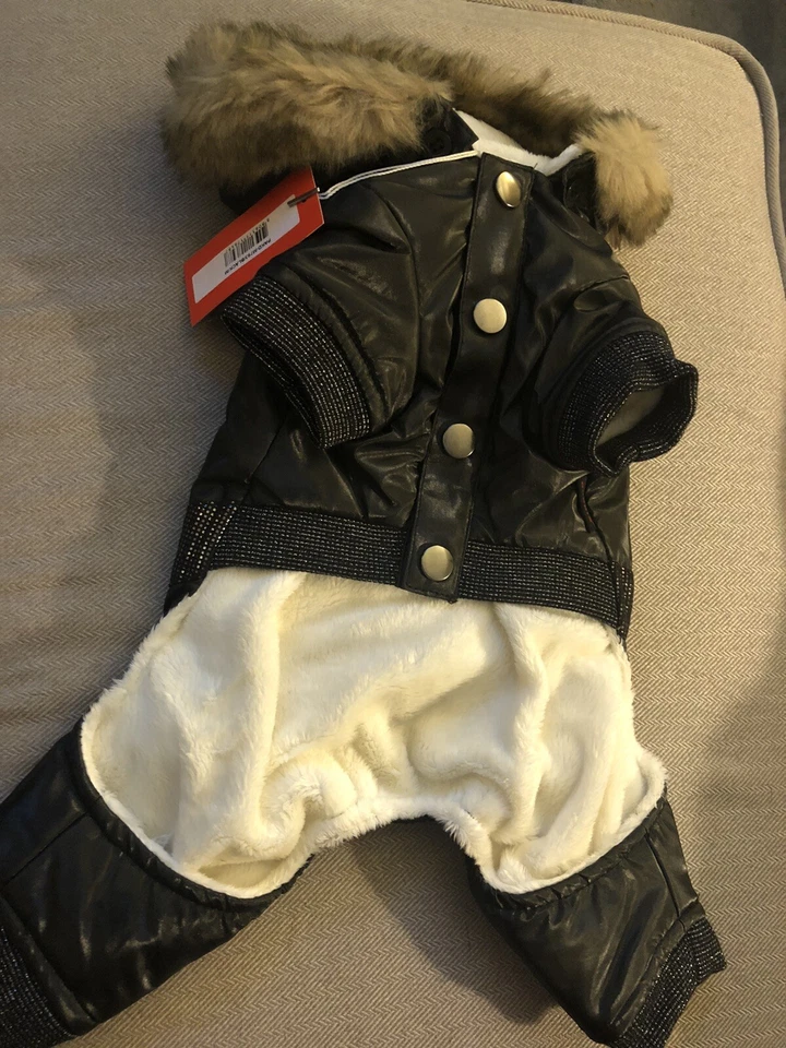 Macacão Puppia Flight Suit cachorro pesado com capuz removível médio, preto - Imagem 3 de 4