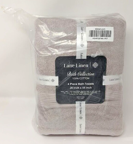 Lane Linen Bath Collection 100% Cotton 4 Piece Bath Towel Set (28" x 55", Taupe)