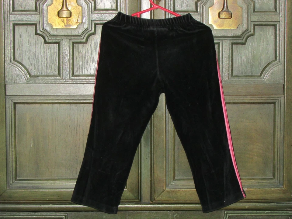 Niñas CHEROKEE Terciopelo Negro Pantalones con 2 Rayas Cinta Rosa 1 Ea Lado 4T (bx2 - 2) Foto 2 de 2