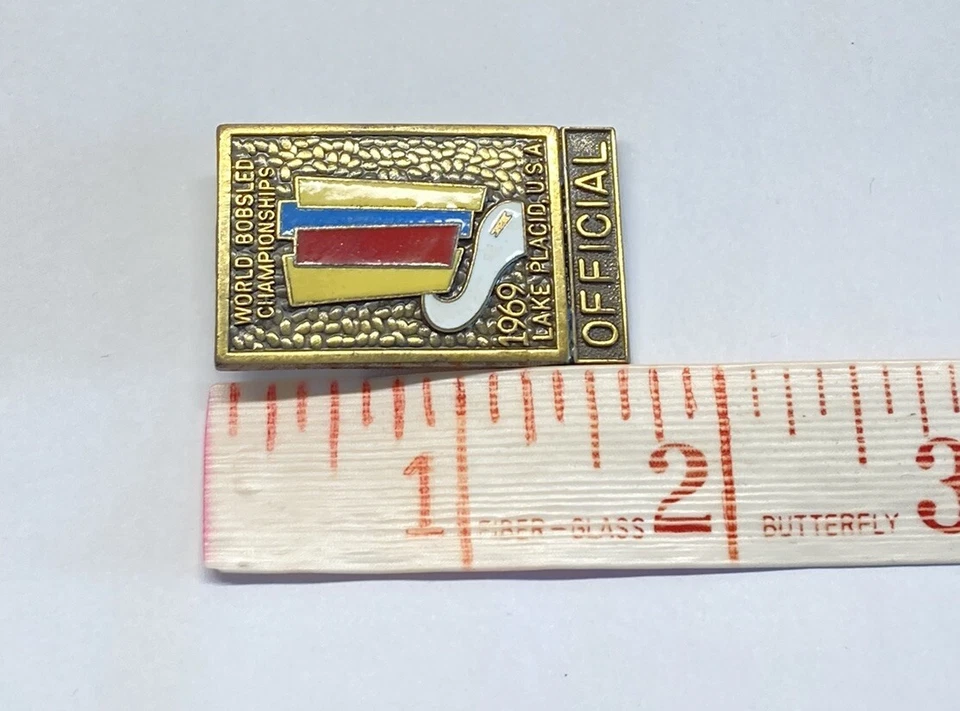 Vintage Lake Placid World Bobsled Championship Pin Official 1969 Metal Enamel - Image 4 of 4