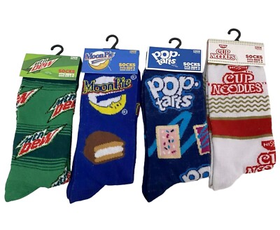 Novelty Funny Crew Socks lot Nissin Cup Noodles Mtn Dew Moon Pie Pop Tarts