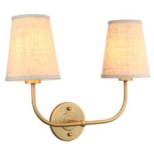 Industrial Edison Bedside Double Arm Wall Lights Sconce Cloth Fabric LampShade